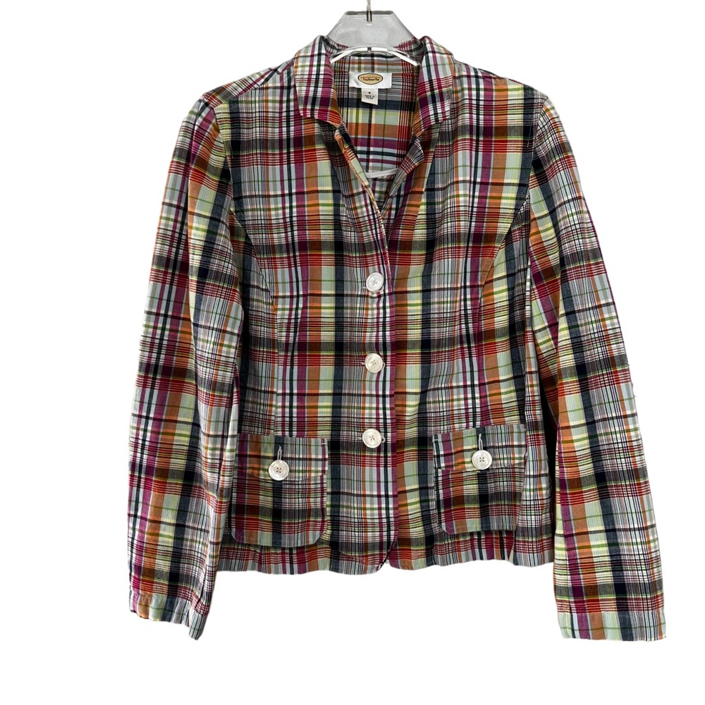 Talbots Colorful Plaid Spring Summer Button Front Jacket Blazer size 8